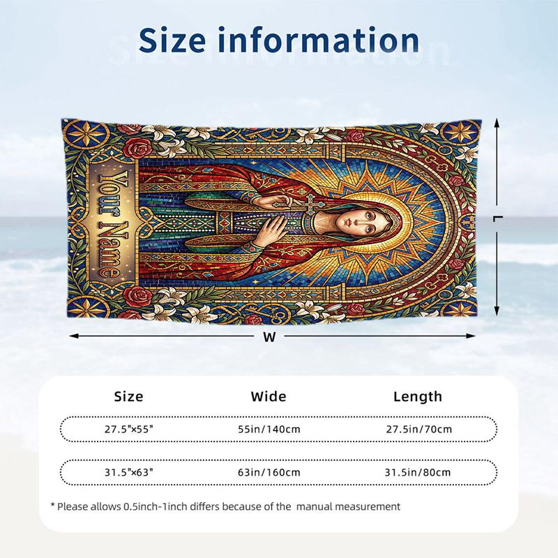 Virgin Mary Theme Beach Towel Personalized Custom Name & Text Soft Quick Dry Beach Towel for Swimming Travel