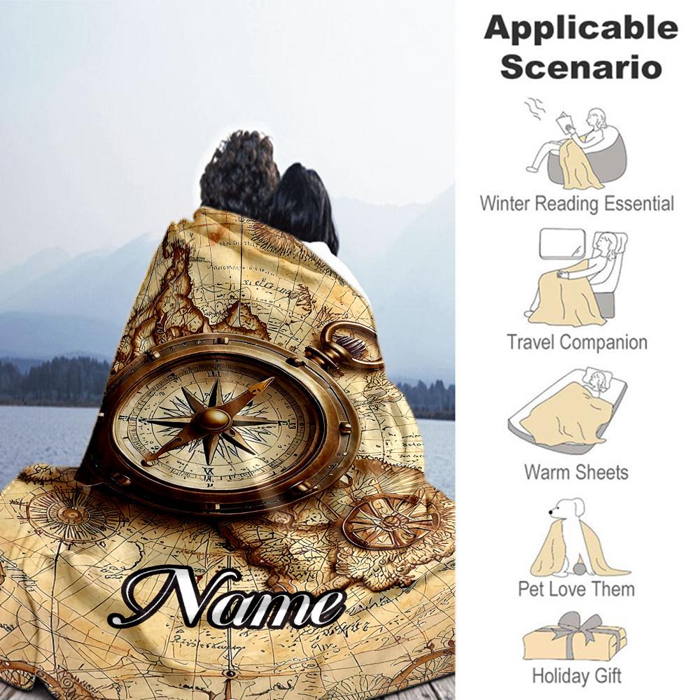 Vintage Compass Personalized Text Blanket Lightweight Customizable Blanket Ultra-Soft Great for Office Livingroom Couch Living Room