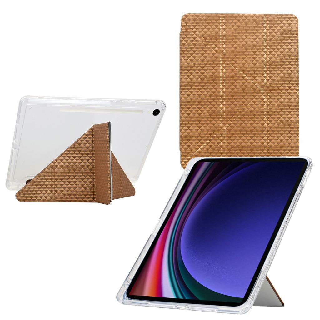Tablet Case For Samsung Galaxy Tab S10 FE/Tab S9 FE/Tab S9,Y-Fold Stand Pyramid-Patterned Leather+Clear Acrylic Cover with Pencil Holder