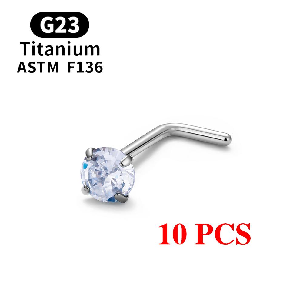 1/10 ШТ. ASTM F136 G23 Титановый Пирсинг Носа Гвоздик 20G L-образной Формы Носовые Гвоздики с Цирконием 2-3 мм Кольца для Носа Пирсинг Ноздрей Украшения