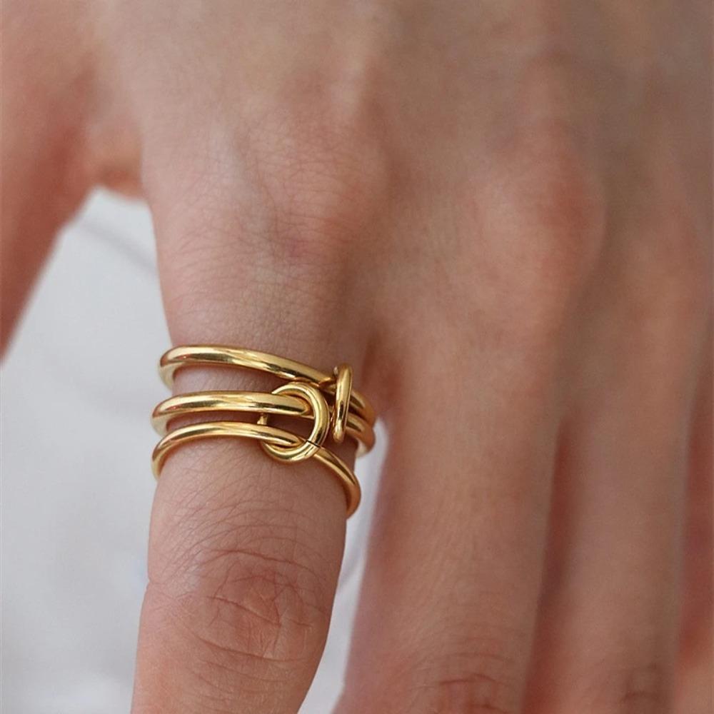 Multiple Layers Strand Loop Indext Finger Zircon Rings for Women Stainless Steel Gold Plated Ring