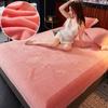 HOT Winter Plush Crystal Velvet Fitted Sheet Mattress Protector Cover Thicken Warm Soft Double Bed Sheets Elastic Mattress Topper No Pillowcase
