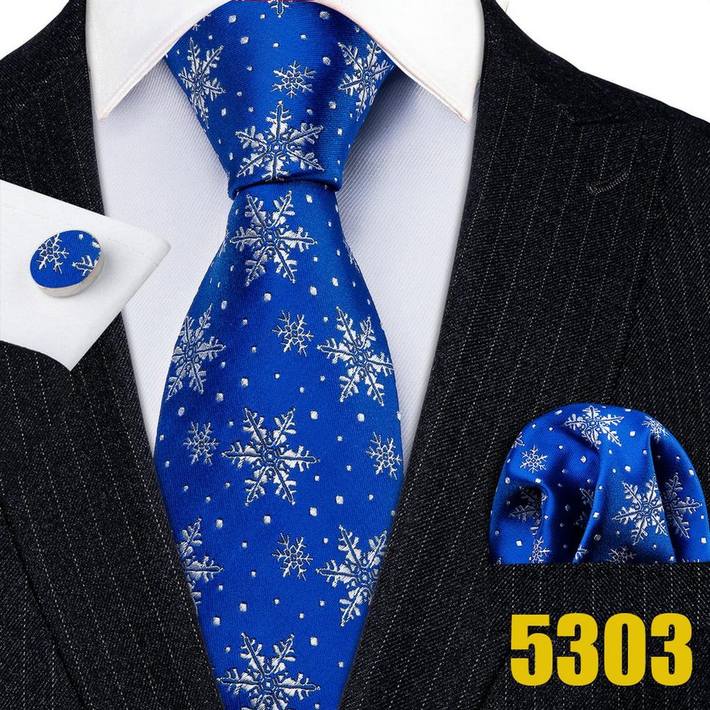 Мужской галстук Barry Wang, носовой платок, запонки, красная снежинка, мультяшный узор, рождественский галстук с атмосферой