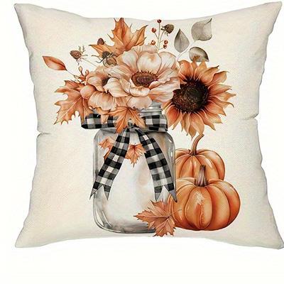 Home Decor Autumn Pumpkins And Falling Leaves Pillow Covers Pattern Cushion Cover Suitable For Sofa Bedroom Car Pillow Cover