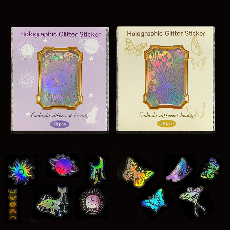 Голографические лазерные наклейки, 100 шт., прозрачные, серебристые, винтажные, декоративные блестящие наклейки «сделай сам», справочник, наклейки для домашних животных, посылка