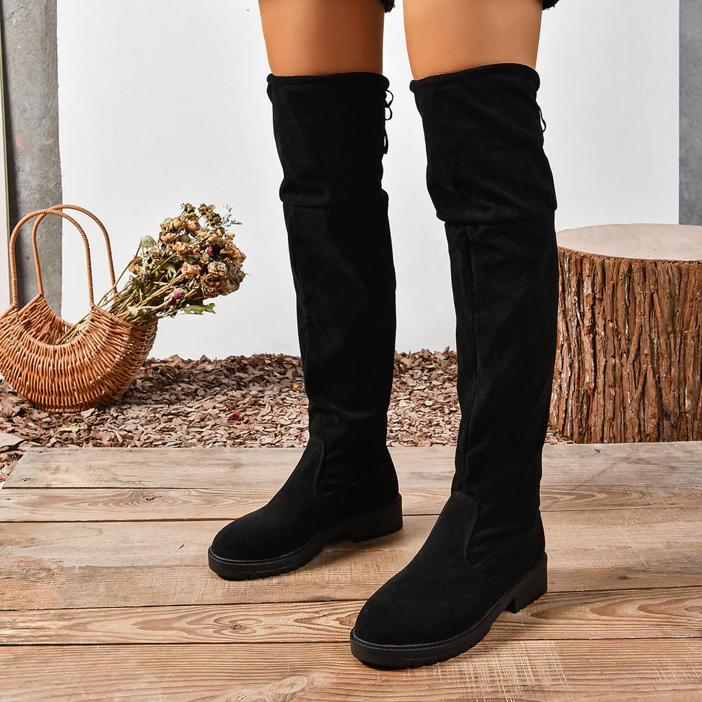 Women's Over The Knee Boots Retro Black Chunky Heel Riding Boots for Women Platform Shoes Outdoor Dress Casual Thigh High Boots