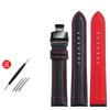 Genuine Leather Bracelet Carbon Fiber Grain Watchband Red Stitching 18mm 20mm 22mm Watch Band Strap Accessories Butterfly Buckle