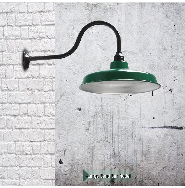 Vintage Military Green Outdoor Curved Pole Street Light, Waterproof Industrial-Style Lampshade for Doorway or Farmhouse Wall