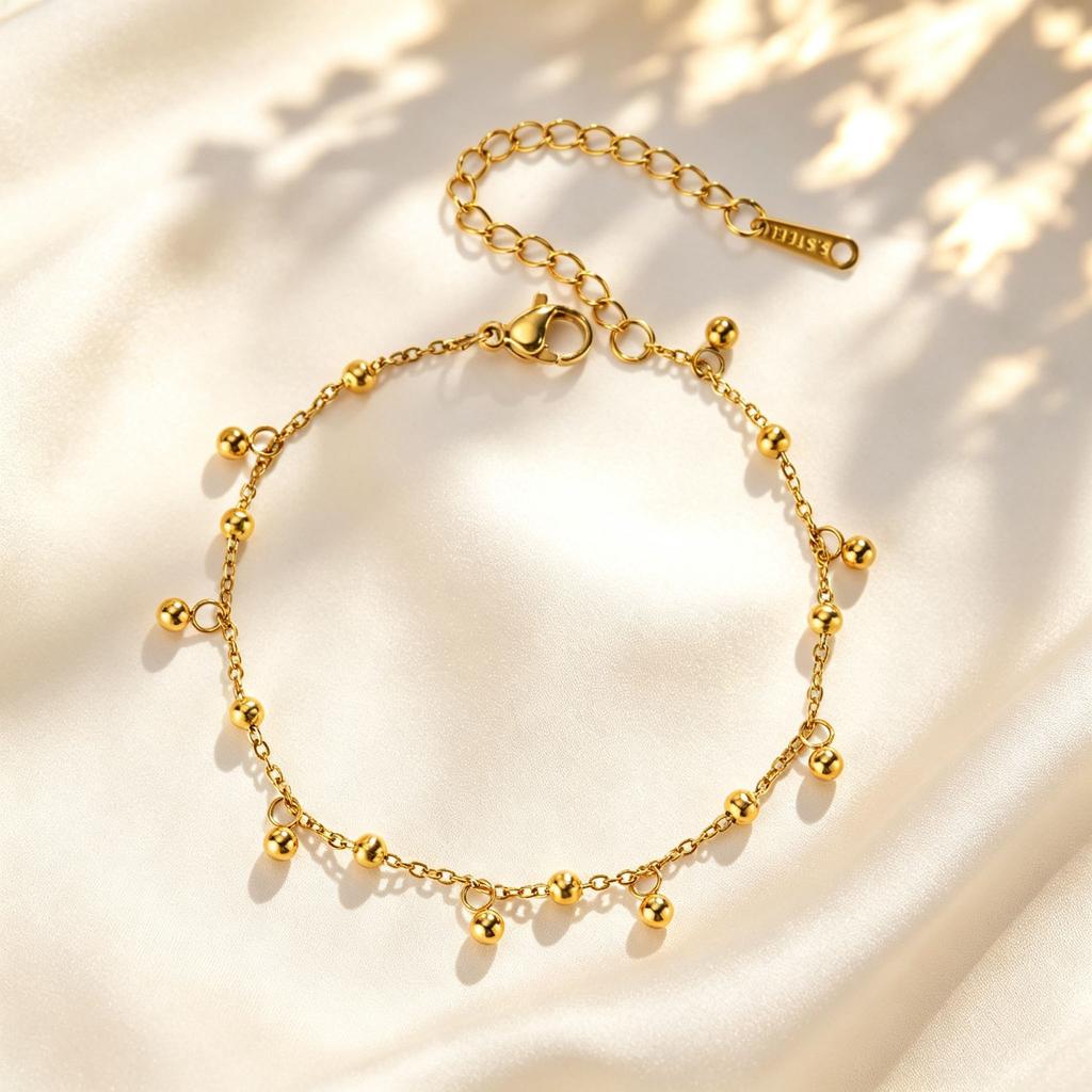 Dainty Gold Color Round Ball Bracelet for Women Stainless Steel Non-fading Beads Chain Bracelets Fashion Jewelry Accessories