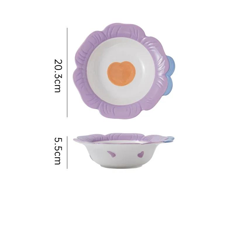 Креативные рельефные цветы Керамические тарелки Роскошные ресторанные салатницы Десертные тарелки Вкусные блюда Супницы Изысканная столовая посуда