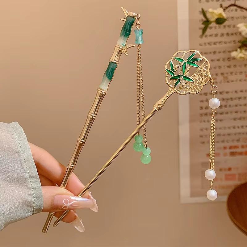 Alloy Elegant Flowers Tassel Hair Stick for Women Ancient Chinese Style Fashion Girls Classical Hairpin Hair Accessories