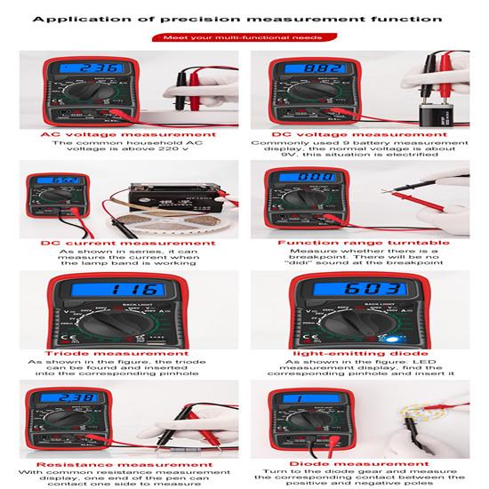 XL830L Ручной цифровой мультиметр с ЖК-подсветкой Портативный амперметр переменного/постоянного тока Вольтметр Ом Тестер напряжения Multimetro