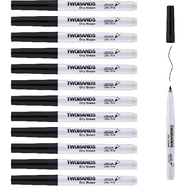TWOHANDS Dry Erase Markers Fine Tip,Ultra fine Extra Fine Point 0.7mm,Low Odor,11 Assorted Colors,Whiteboard Markers for Office,Home,or Planning