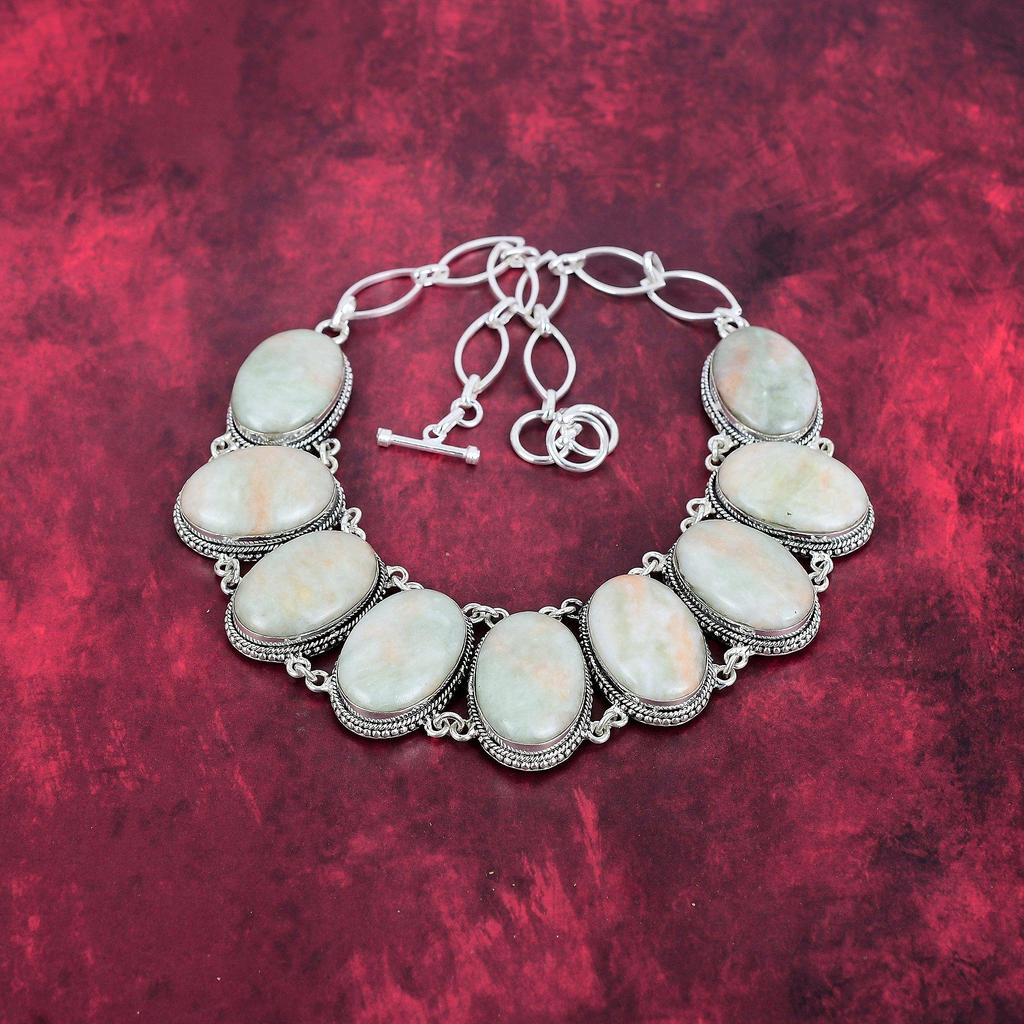 Orange Scolecite 925 Solid Sterling Silver Necklace with Adjustable Chain, Handmade Gemstone Jewelry Necklace For Memorial Day