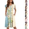 Women's Round Neck Summer Fly Sleeve Casual Printed Loose Button Pocket Midi Dresses