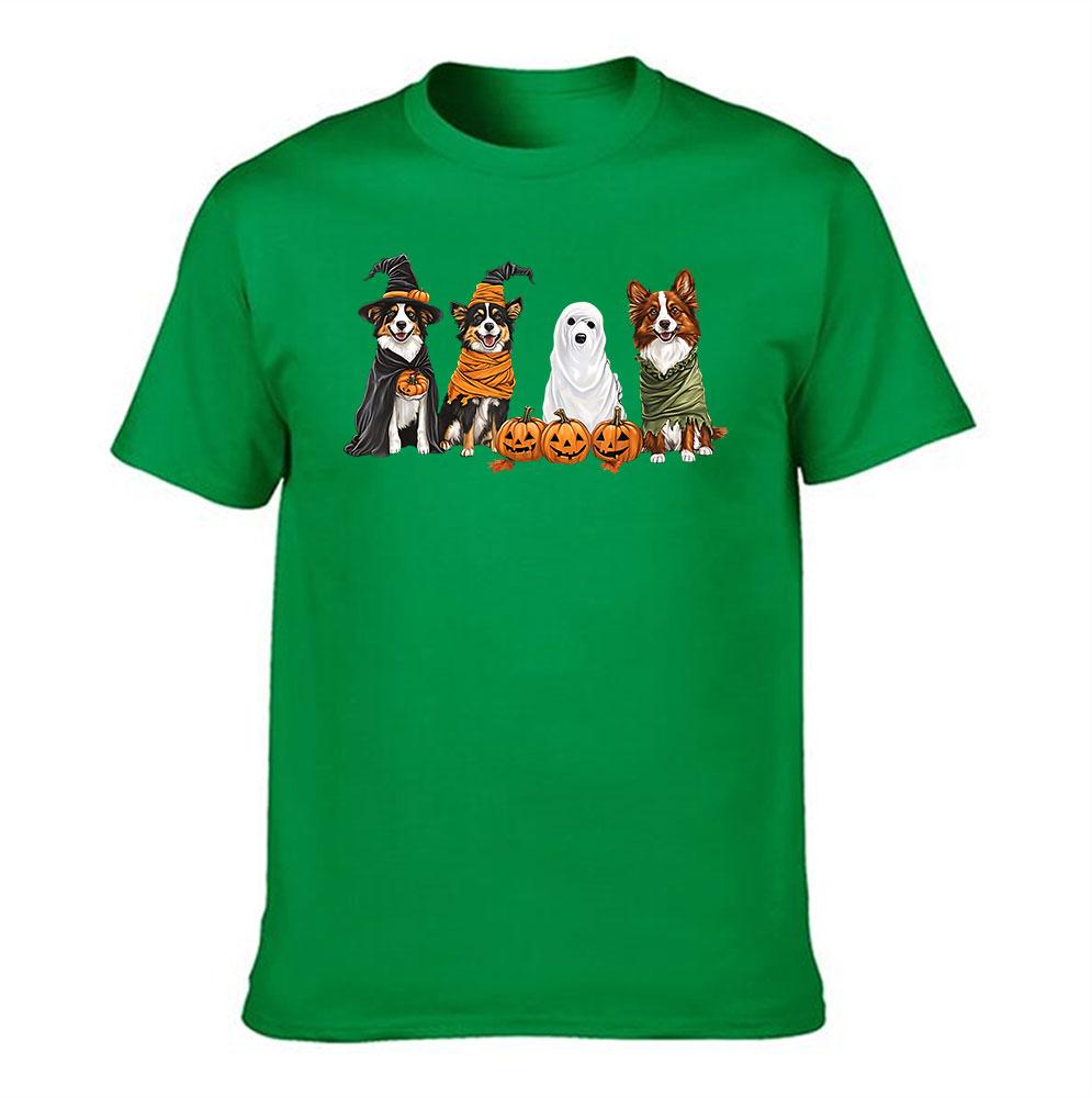 Unisexs Cotton Halloween Tshirt Cute Dogs In Witch Mummy Ghost Costumes With Jackolantern Print Casual Short Sleeve Tee