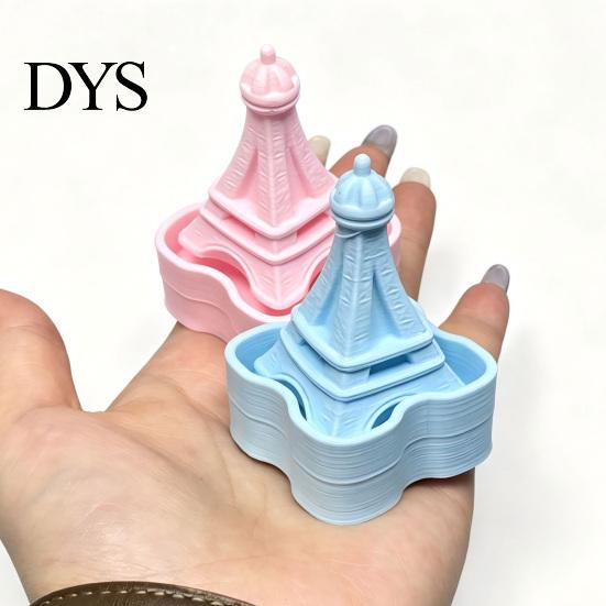 Anxiety Relief Gadgets Iron Tower Shape Clicker, Stress Desktop Ornament, 3D Macaron Colored Ornaments Printed Portable Fidget Toy, for Office