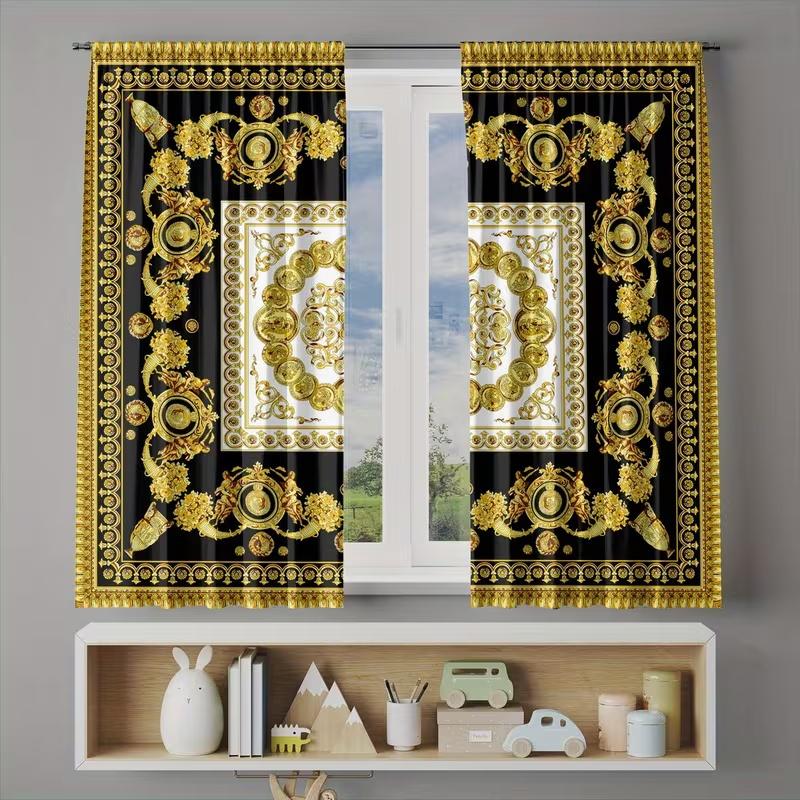 2 шт. штор с принтом в стиле барокко, подходят для украшения спальни, гостиной, кухни, украшения дома, оформления окон