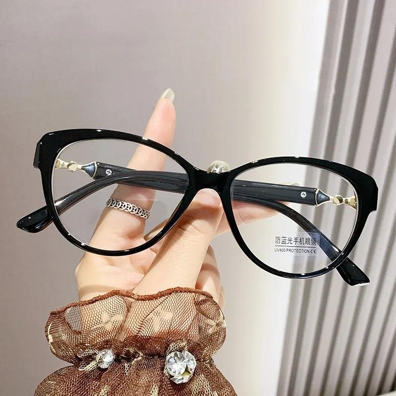 Women Trendy Luxury Finished Reading Glasses Blue Light Blocking Presbyopia For Female Fashion Cat Eye Design Far Sight Eyewear