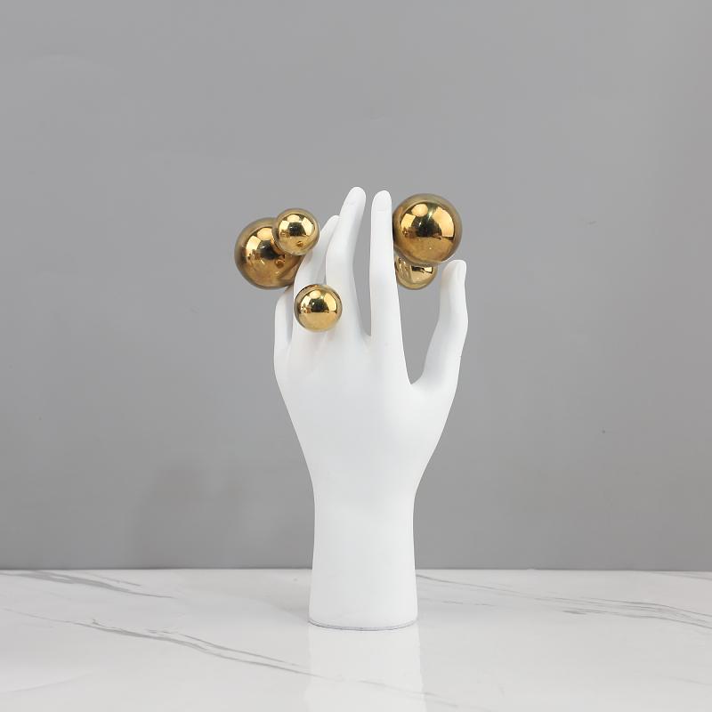 Creative Abstract Figures Sculpture Room Aesthetics Decor Golden Ball Decorative Character Hand Palm Crafts Desk Decoration