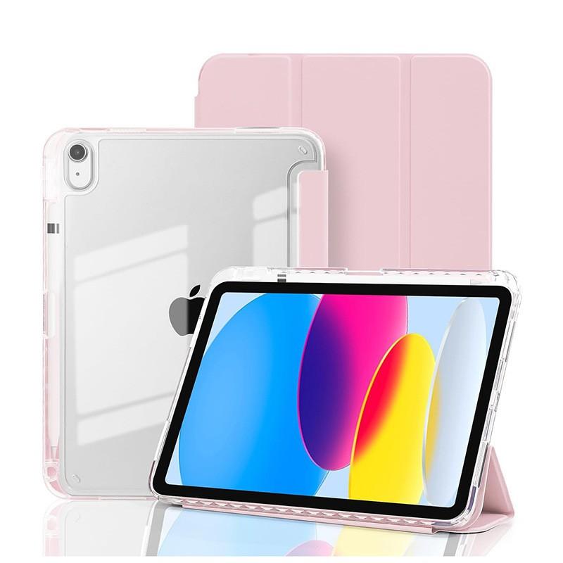 IPad 11 3-fold Acrylic Clear Case With Pencil Holder Shockproof Anti-bend Stand 10-inch Tablet Cover
