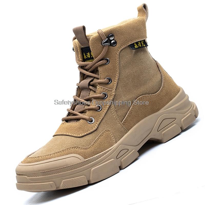 Fashion High Top Soft Safety Shoes For Men Work Sneakers Steel Toe Cap Kevlar Midsole Anti-punture Work Sneakers Ankle Winter Boots Male