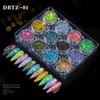 12Jars/set Christmas Holographic Glitter Sequins Colourful Chunky Glitter Nail Art Sequins Mixed-Size Xmas Girl Manicure Glitter