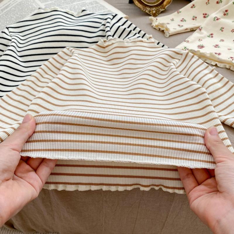 Топ с длинным рукавом для девочки, плиссированная хлопковая футболка с принтом, детский топ