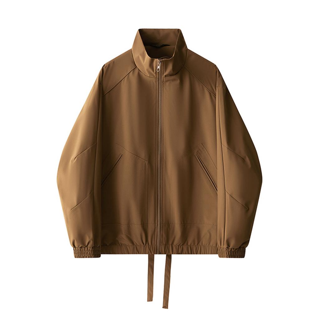 Men's Solid Color Stand Collar Work Jacket Casual Sports Outdoor Mountaineering Camping Jacket