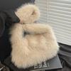 Large-capacity Plush Bag Women's 2025 Autumn New Foreign-style Casual Shoulder Bag Tote Bag Fluffy Bucket Bag