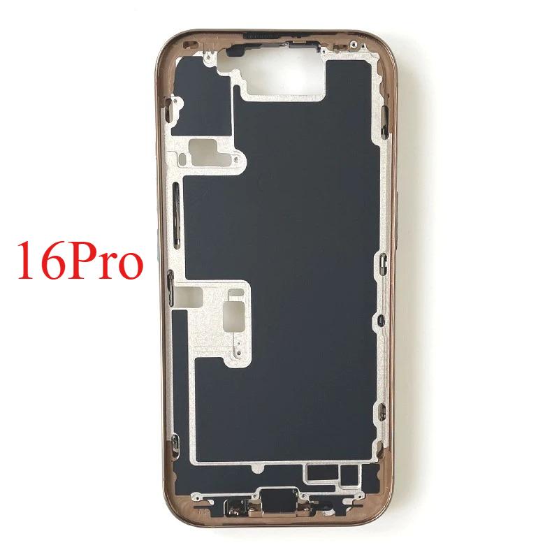 For iPhone 16 Pro Full Housing Middle Frame Bezel With Volume Power Flex Cable Side Button Chassis Repair Parts