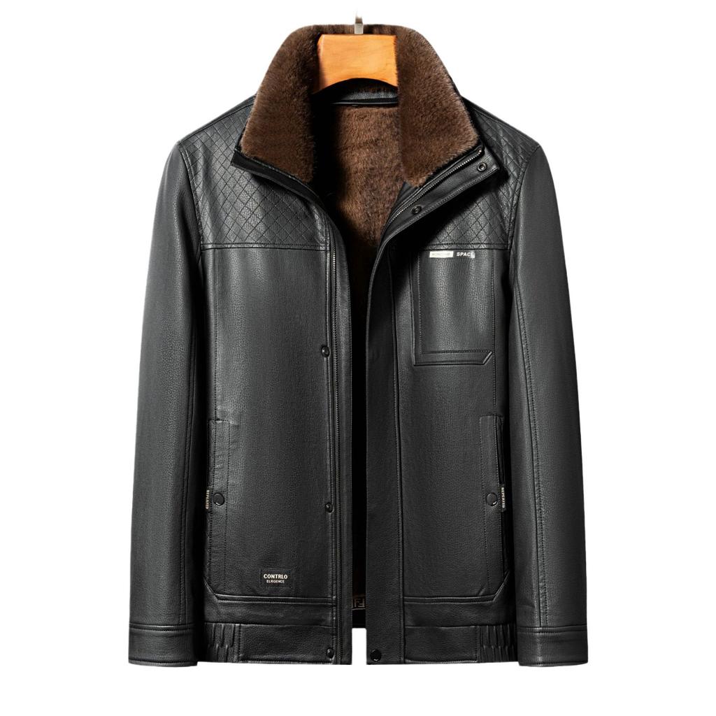 Новая зимняя утолщенная куртка из натуральной кожи со съемной подкладкой и мехом, универсальная кожаная куртка для мужчин среднего возраста