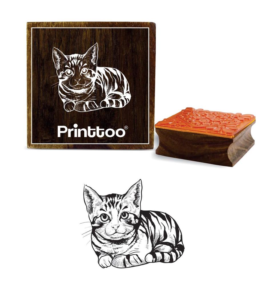 Printtoo Square Wooden Rubber Stamp Scrap-booking Craft Textile Cat Pattern Stamps-2 X 2