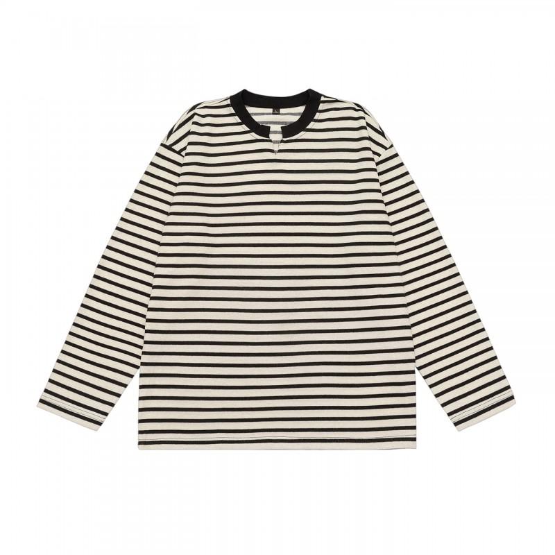 Striped Long Sleeve T-Shirt Unisex Oversized Crew Neck Cotton Tee Fall Daily Wear