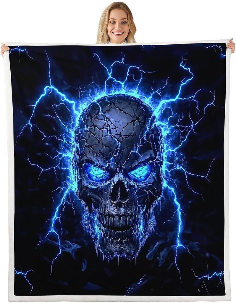GUOYU Blanket Gothic Skull Fleece Blanket Baby Happy Halloween Sherpa Blanket Ghost Skull Goth Fuzzy Plush Throw for Adults Men WomenHorror