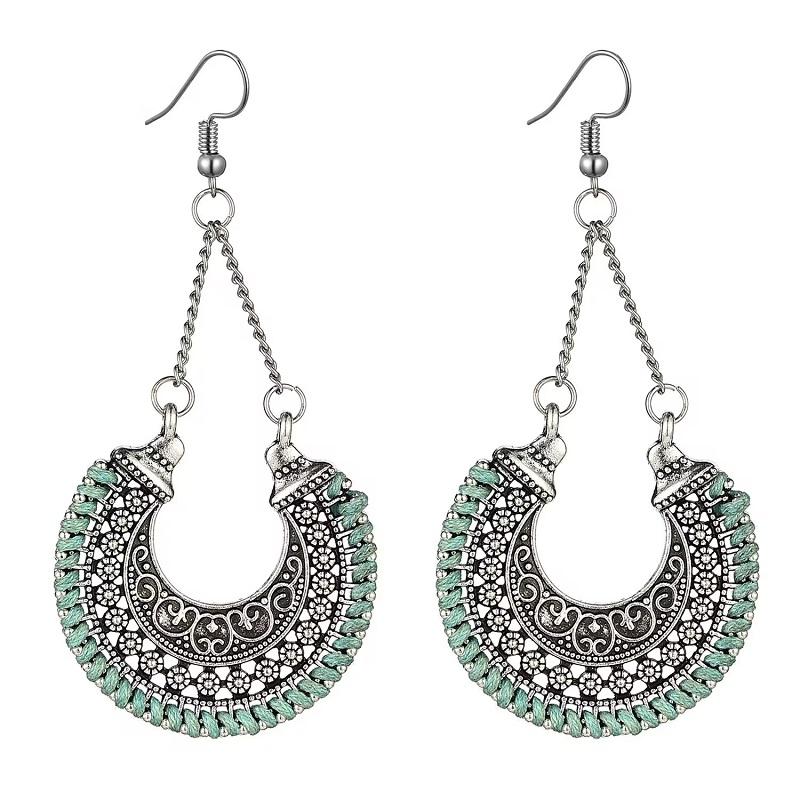 Этнические золотые серьги-подвески для женщин, цыганские винтажные серьги с синей линией и луной, индийские