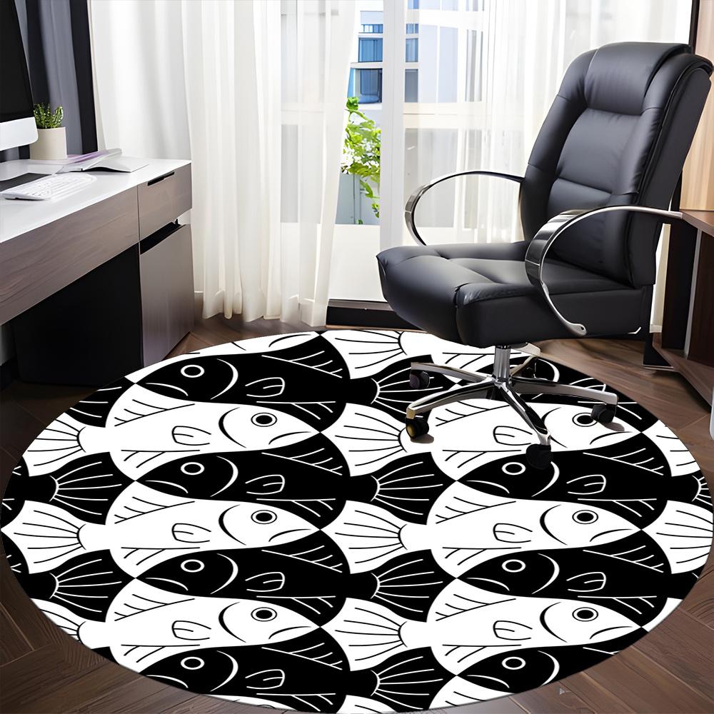1pc Fish School Office Round Area Rug, Indoor Mat Suitable ForOffice, Under Office Chairs Bedroom Living Room Home Decor, Room Deco t280
