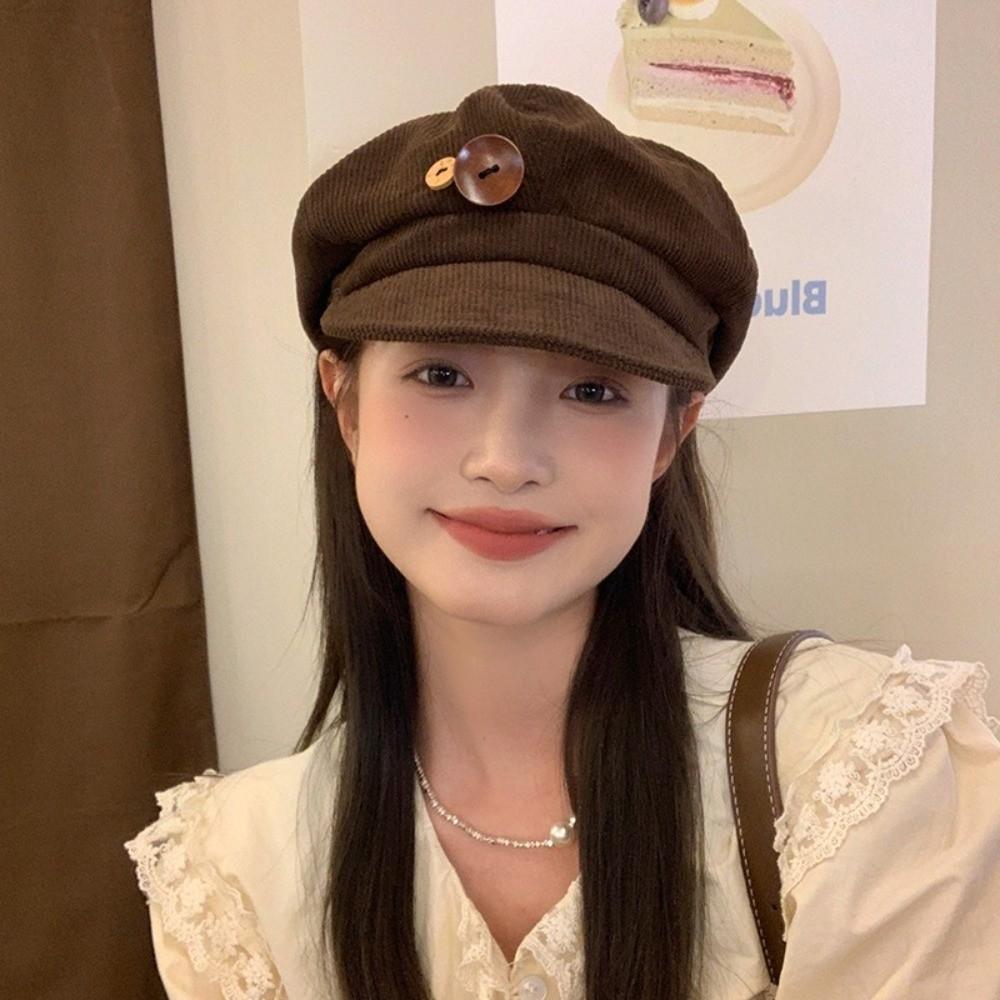 Harajuku Corduroy Baseball Cap Y2k Painter Hat Retro Double Button Berets Hat Girls