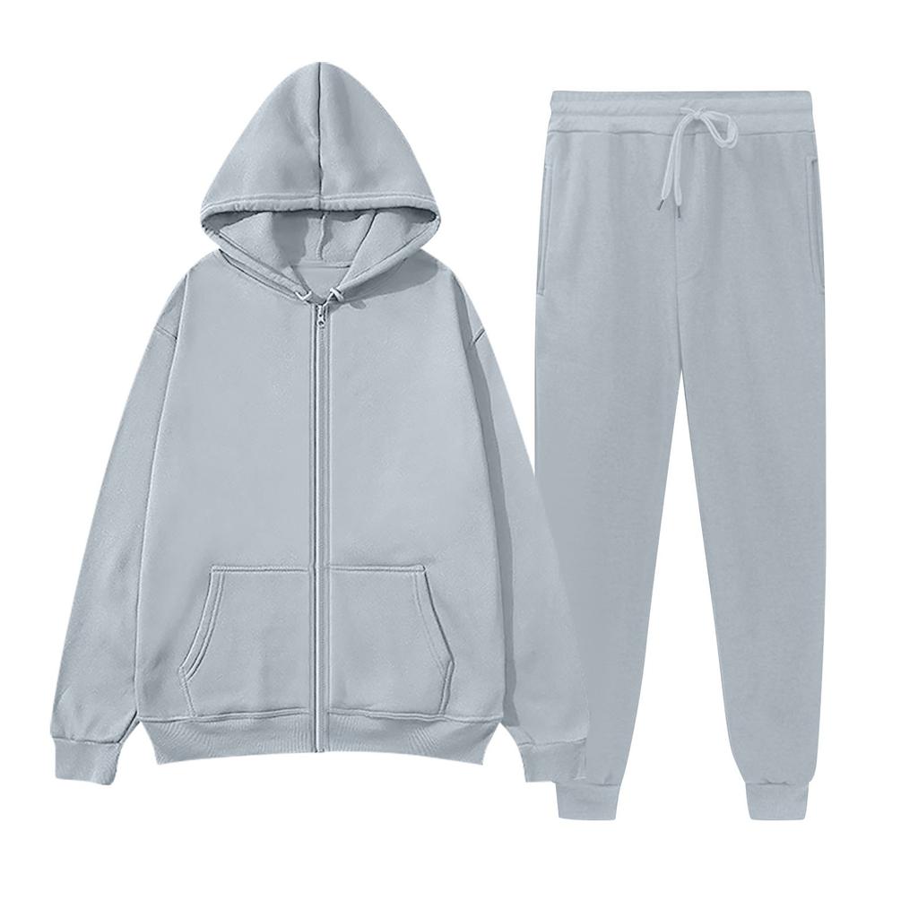 Женский модный повседневный однотонный спортивный комплект Fashion Hugh, кардиган с капюшоном, толстовка + спортивные штаны