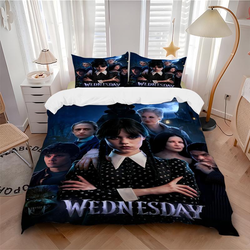 3Pcs Wednesday Addams Mystery Bedding Set Soft Fabric Duvet Cover Pillowcases Home Christmas Xmas Halloween Gift 1 Duvet Cover 2 Pillowcase L1256
