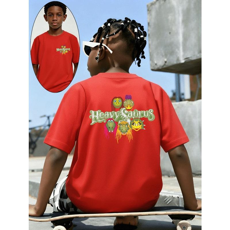 European sizes Heavy Saurus Dinosaur Band Art Boys T-Shirt Soft & Comfortable Everyday Top, Suitable for Home, Outdoor, Comfortable and Breathable