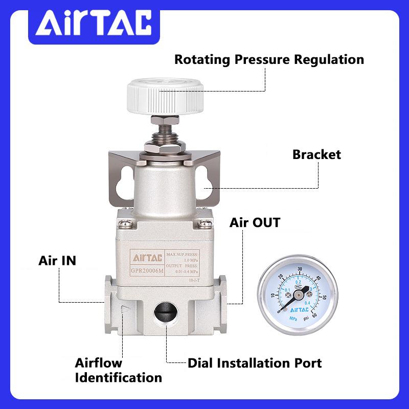 Airtac Pressure Reducing Valve Pneumatic Precision Pressure Regulating Valve GPR200-06/300-08/10/400-15H/LM