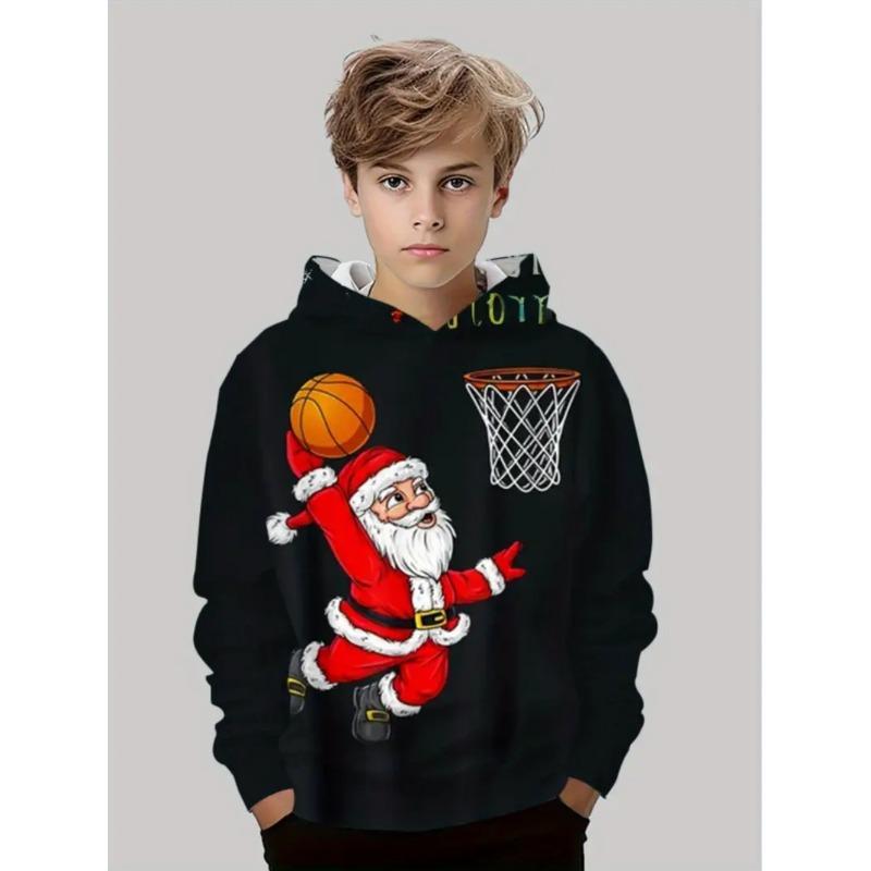 Christmas Children's Hoodie Santa Claus Print Boy Girl Sweatshirt Fashion Cartoon Kids Clothes Holiday Party Children's Clothing