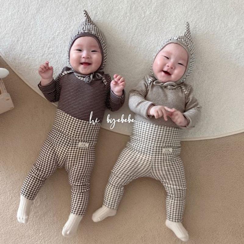 Корейский стиль комбинезон в полоску для новорожденного ребенка пижама