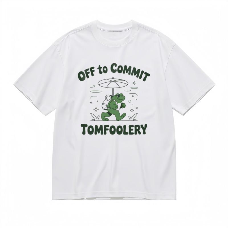 Men's Trend Classic T-Shirt Mens Womens Tees Top Green Frog Design Off to Commit Tomfoolery Tee