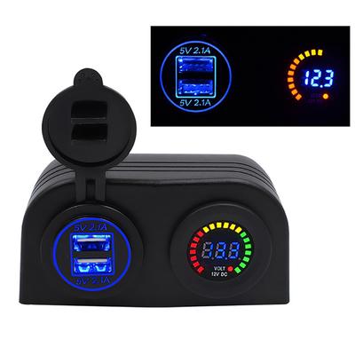 4.2A Dual USB Автомобильное зарядное устройство Цветной дисплей вольтметра с 2 отверстиями Водонепроницаемая основа для палатки Адаптер для автомобиля Мотоцикл Морская лодка