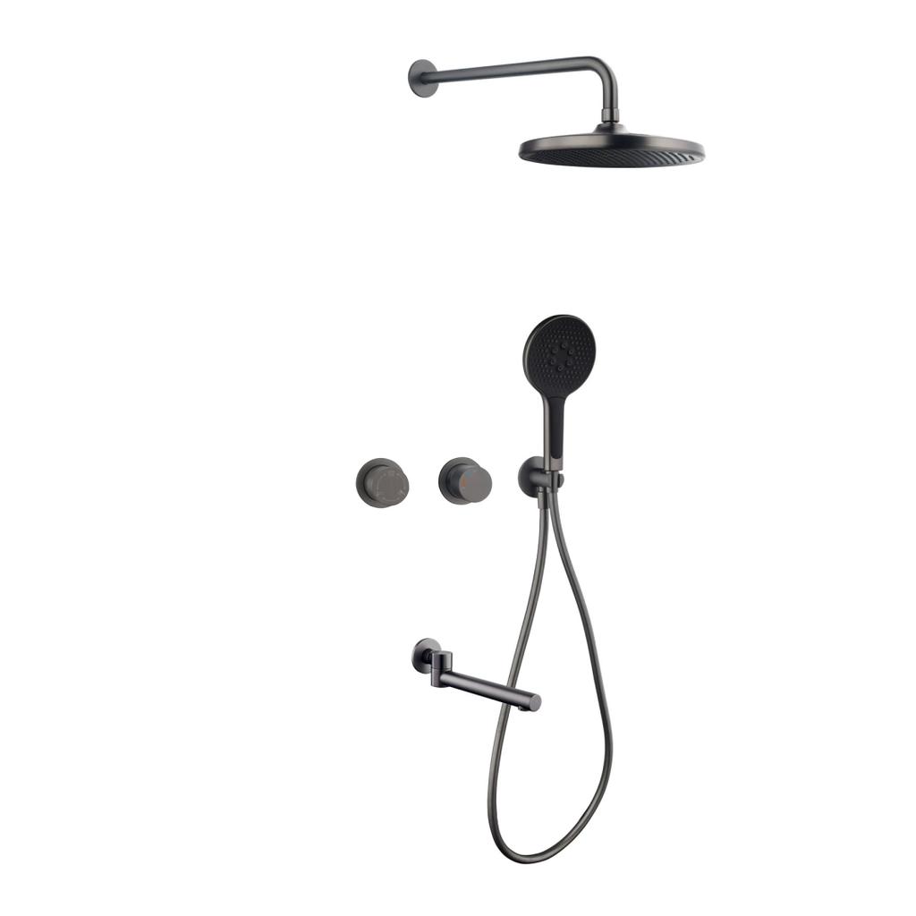 Brushed Gold Bathroom Shower Faucet Wall Mounted Grey Bathroom Shower Mixer Tap Brass Brass Bath Shower Faucet Hand shower Head