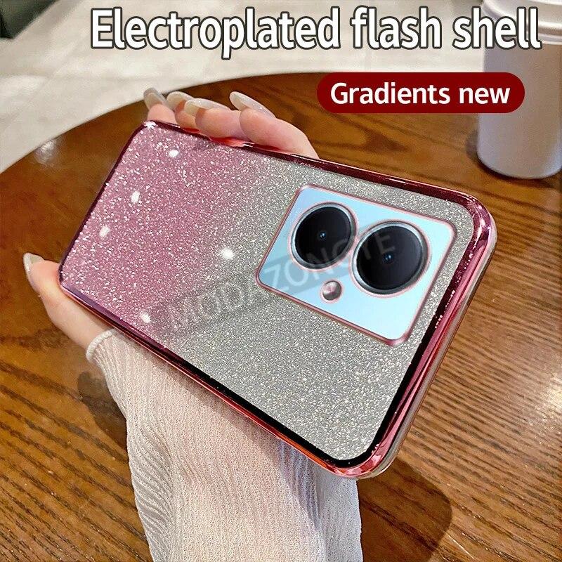 For VIVO Y78 5G Case Electroplating Luxury Soft Glitter TPU Back Cover VIVOY78 5G Phone Casing For Girl Woman