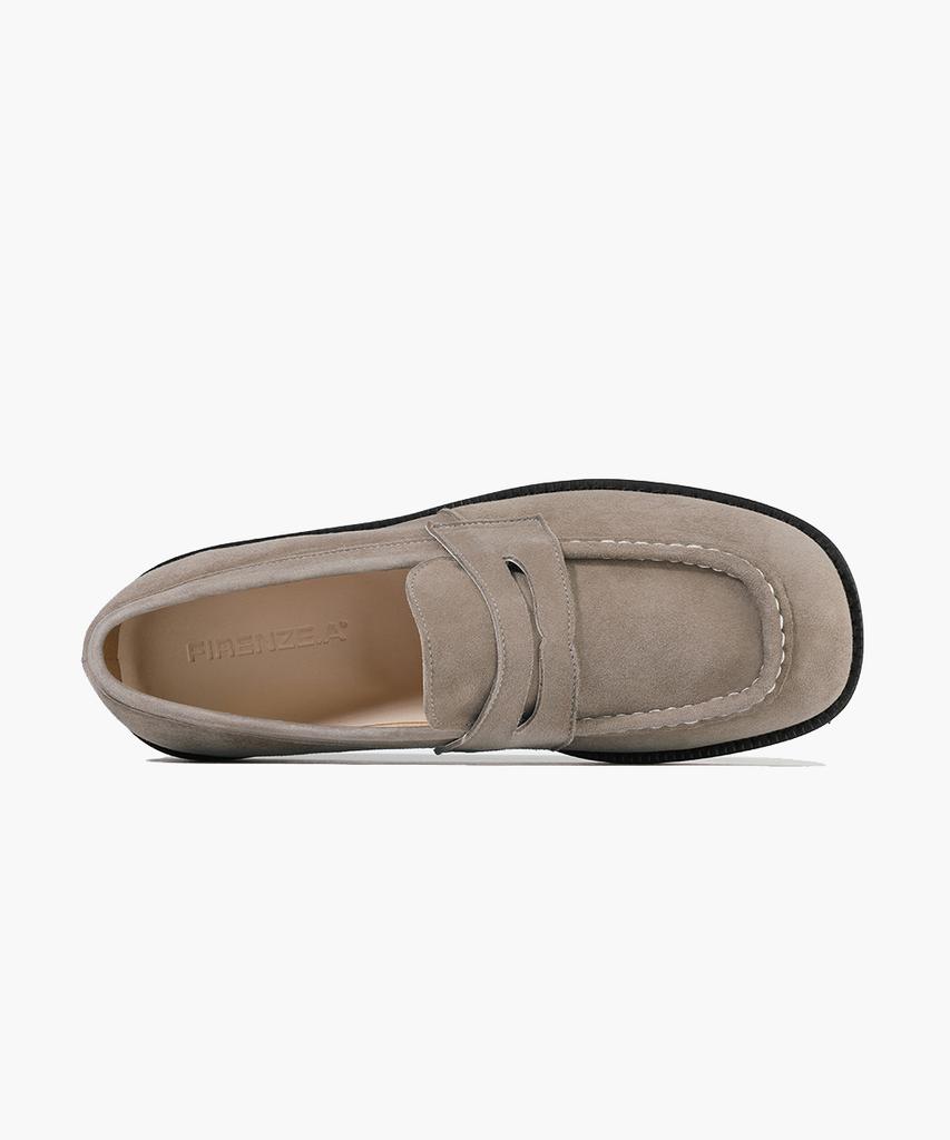 Firenze Atelier Curveline Square Toe Suede Penny Loafers 4060-Qs [Ash Beige]