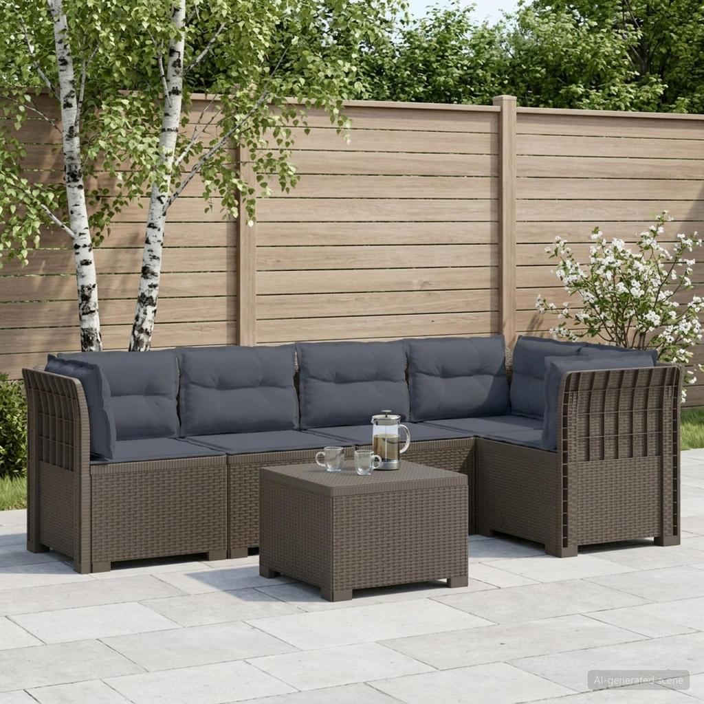 5 Seater Garden Sofa with Cushions Rattan Look PP Light Gray